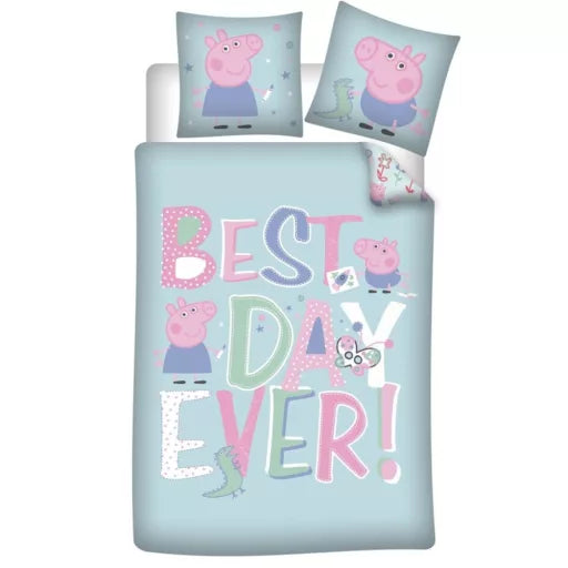 🐷 Housse de couette Peppa Pig Best Day – 140×200 cm + taie 63×63 cm