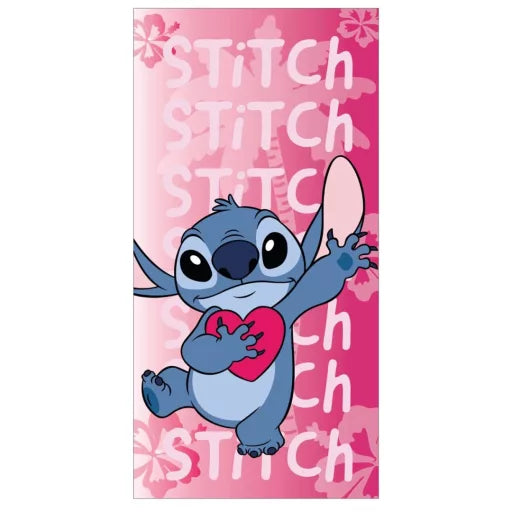 💖 Serviette de bain Disney – Lilo & Stitch "The Star Dog – Cœur Rose"