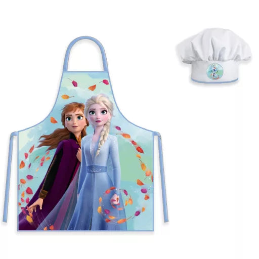 🍃 Ensemble enfant 2 pièces – Disney La Reine des Neiges – Motif de feuilles – Tablier + Bonnet