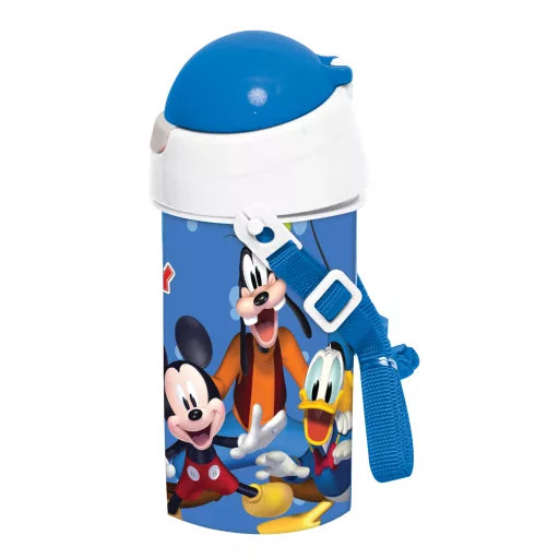 🔵 Bouteille Disney Mickey Blue en plastique avec paille et crochet – 500 ml