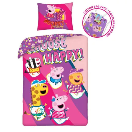 🐷 Housse de couette Peppa Pig Happy – 140×200 cm + taie 70×90 cm