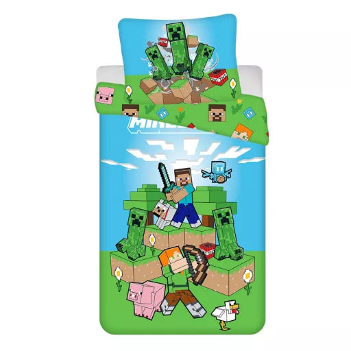 💥 Housse de couette Minecraft Creeper Chaos – 140×200 cm + taie 70×90 cm