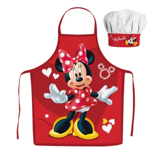 ❤️ Ensemble enfant 2 pièces – Disney Minnie à cœurs rouges – Tablier + Bonnet