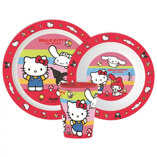 🎀 Service de table Hello Kitty and Friends – Micro-ensemble en plastique (tasse 260 ml) 🌈