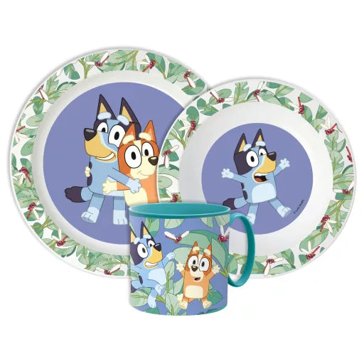 🐶 Service de table Bluey Tropical – Micro-ensemble en plastique (mug 265 ml) 🌴