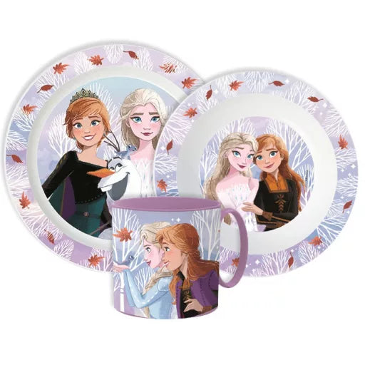❄️ Service de table Disney Frozen Autumn Leaves – Micro-service en plastique (mug 265 ml) 🍂