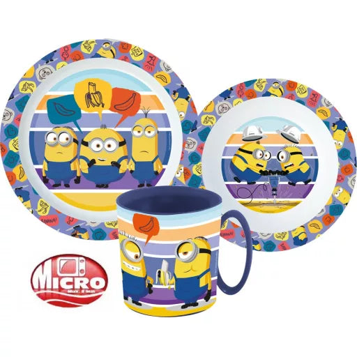 🍌 Service de table Minions – Micro-ensemble en plastique (mug 350 ml)