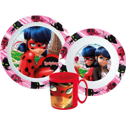 🐞 Service de table Miraculous Ladybug – Micro-ensemble en plastique (tasse 350 ml)