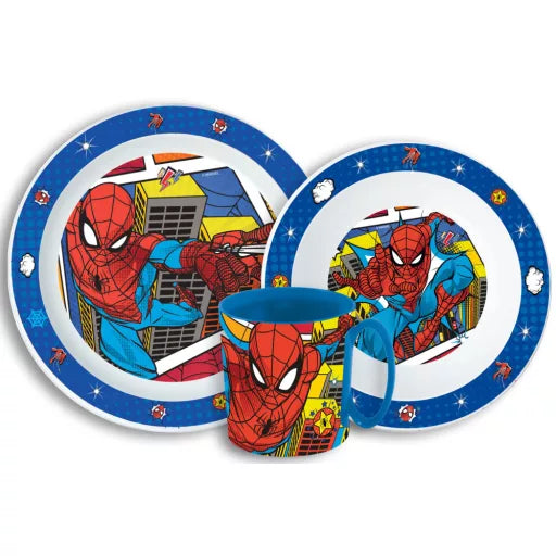 🕸️ Service de table Spiderman Grid – Micro-service en plastique (mug 350 ml)