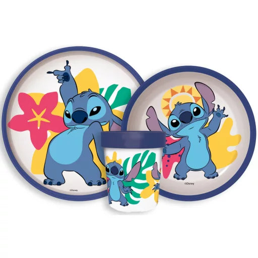 🌴 Service de table antidérapant Disney Lilo & Stitch Palms – Ensemble en plastique micro-ondable (tasse 260 ml) 🐾