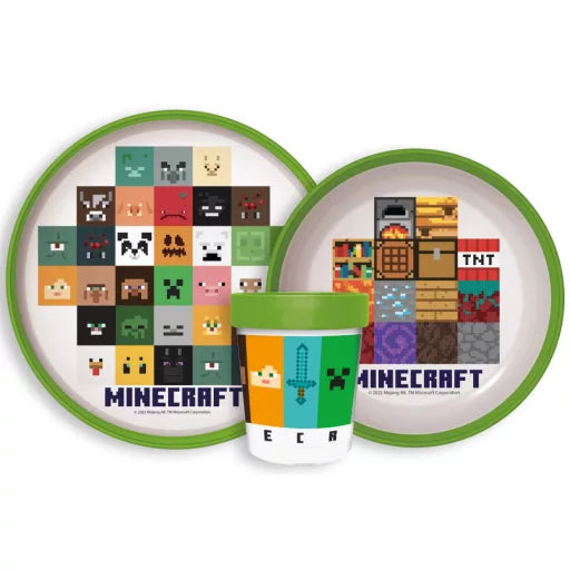 ⛏️ Service de table antidérapant Minecraft – Micro-ensemble en plastique (tasse 260 ml) 🟩