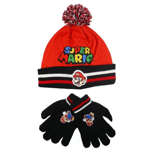 🍄 Ensemble Bonnet + Gants Super Mario pour Enfants (Lot de 2)