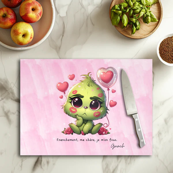 💚🎄 Planche à découper Grinch Festif – Verre 20 × 28,5 cm