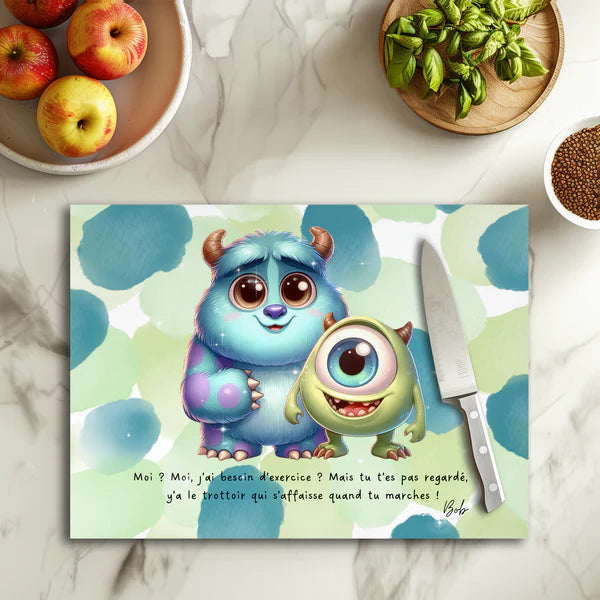 👾💙 Bob x Sully – Planche à découper en verre