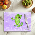 🦎🌿 Planche à découper Pascal Caméléon – Verre 20 × 28,5 cm