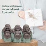 🌟 Statuette – Trio de Bébés Bouddhas Rieurs