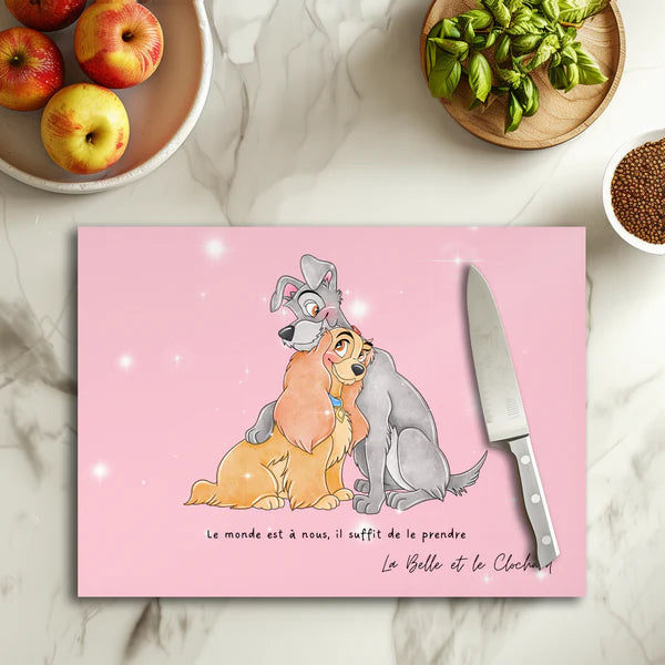 🍝❤️ Planche à découper La Belle et le Clochard Romance – Verre 20 × 28,5 cm