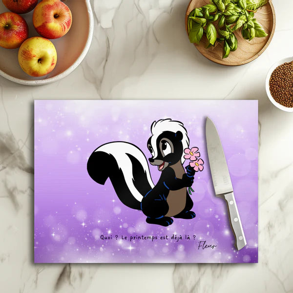 🌸🦨 Planche à découper Fleur Nature – Verre 20 × 28,5 cm