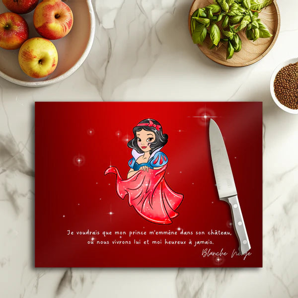 🍎✨ Blanche‑Neige – Planche à découper en verre