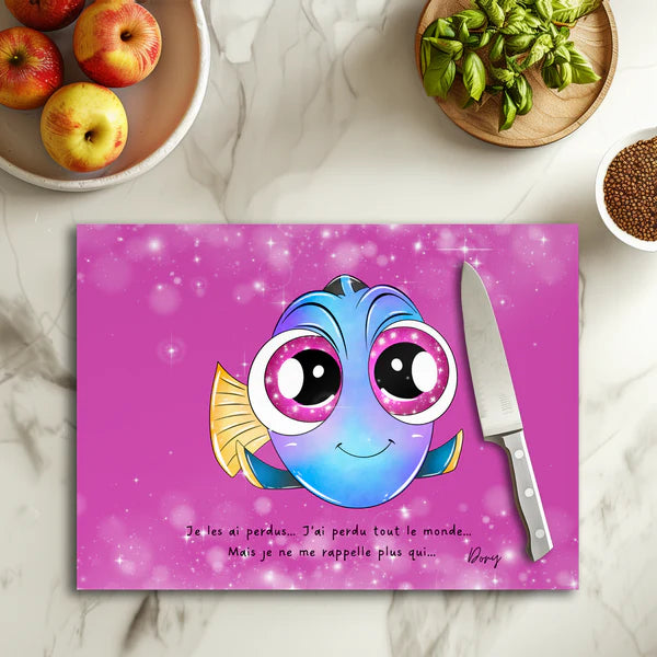 🐠💙 Planche à découper Dory Océan – Verre 20 × 28,5 cm