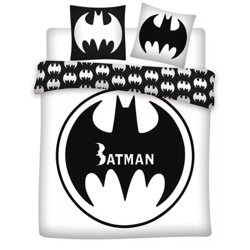 🦇 Parure de lit double Batman Blanc – 240×220 cm