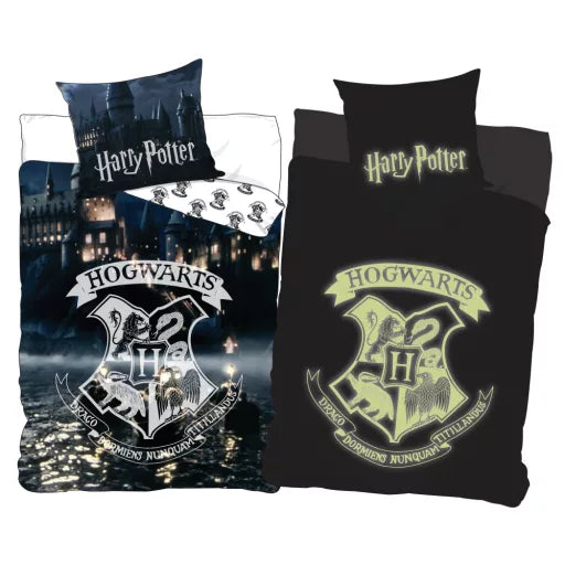 🪄 Parure de lit phosphorescente Harry Potter Poudlard – 140×200 cm + taie 70×90 cm