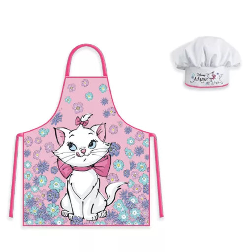🌸 Ensemble enfant 2 pièces – Disney Marie « Cat Flower Garden » – Tablier + Bonnet