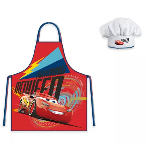 🏎️ Ensemble enfant 2 pièces – Disney Cars « Lightning McQueen » – Tablier + Bonnet