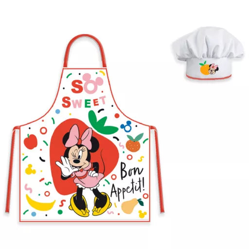 🍬 Ensemble enfant 2 pièces – Disney Minnie « So Sweet » – Tablier + Bonnet