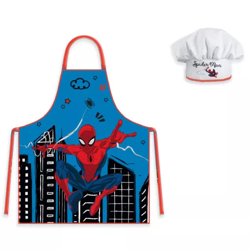 🕸️ Ensemble enfant 2 pièces – Spiderman « City » – Tablier + Bonnet