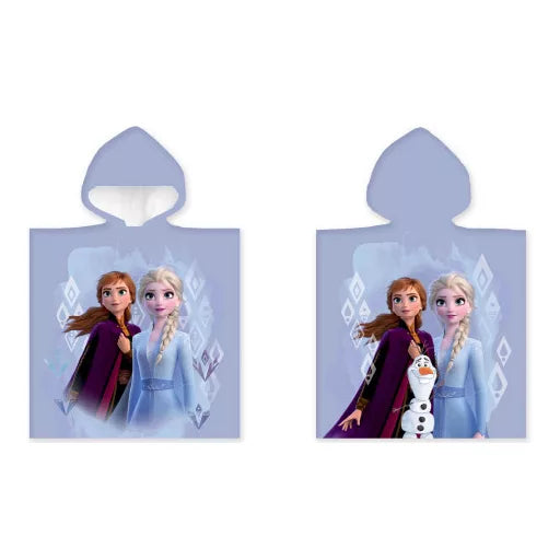 ❄️👭⛄ Serviette de plage poncho – Disney La Reine des Neiges : Elsa, Anna & Olaf – 100 % coton – 50 × 100 cm