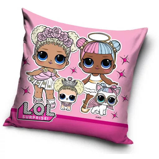 🐶🎀 Taie d’oreiller – LOL Surprise avec chiots – 40x40 cm – coussin inclus