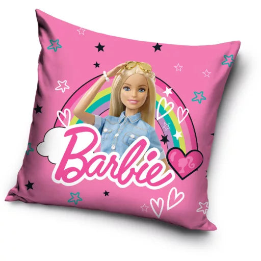 🌈👑 Taie d’oreiller – Barbie Arc-en-ciel – 40x40 cm – effet velours – coussin inclus