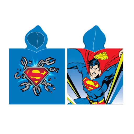 🦸♂️🌊 Poncho de plage – Superman Chain – 100 % coton – 55 × 110 cm