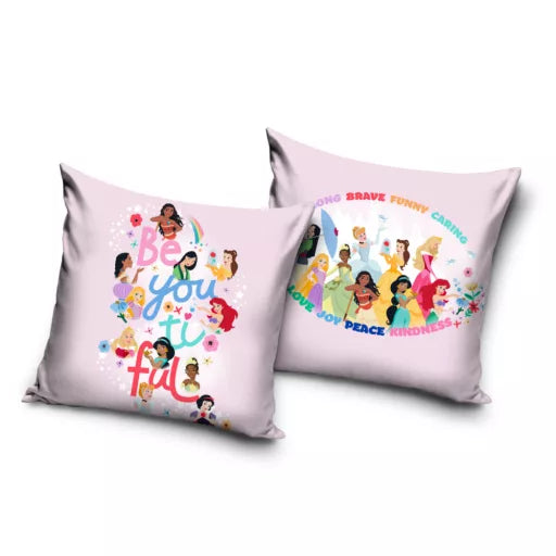 👑✨ Taie d’oreiller – Disney Princess – 40x40 cm – effet velours – coussin inclus