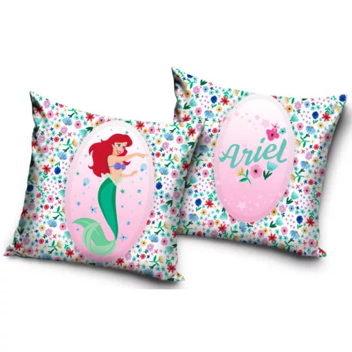🧜♀️🌸 Taie d’oreiller – Ariel Fleur Disney Princesses – 40x40 cm – effet velours – coussin inclus