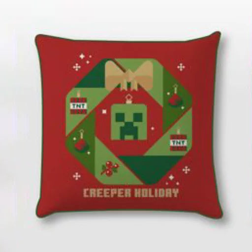 🎄💣 Taie d’oreiller – Minecraft Creeper Holiday Christmas – 40x40 cm – effet velours – coussin inclus