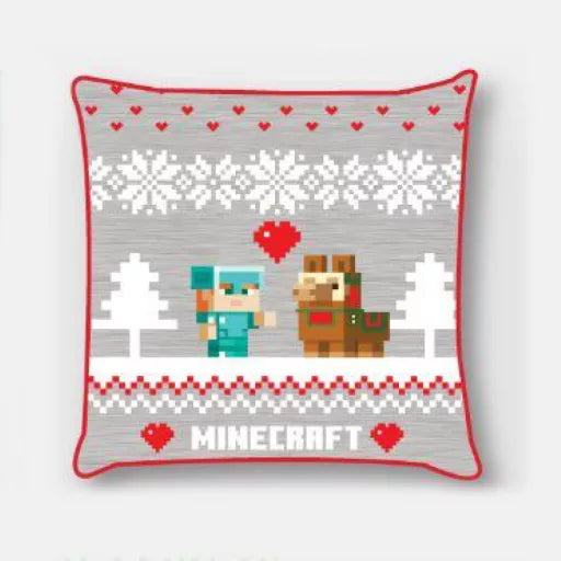🎄🧱 Taie d’oreiller – Minecraft Holiday Christmas – 40x40 cm – effet velours – coussin inclus