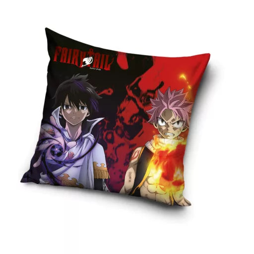 🔥🌑 Taie d’oreiller – Fairy Tail Flames & Shadows – 40x40 cm – effet velours – coussin inclus