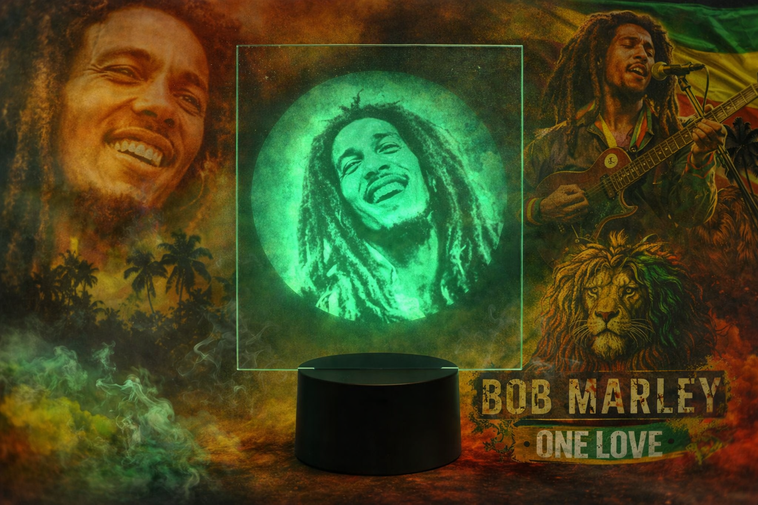 🎶✨ Lampe Illusion 3D – Portrait Bob Marley
