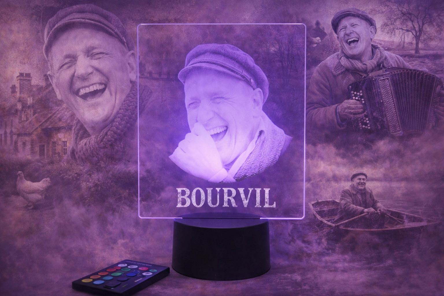 🎭✨ Lampe Illusion 3D – Portrait Bourvil