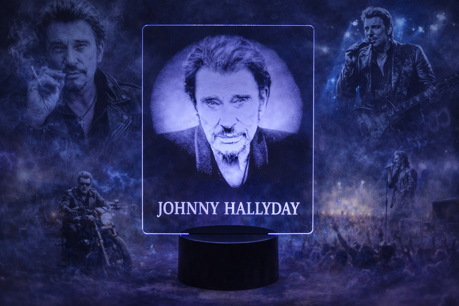 🎸✨ Lampe Illusion 3D – Portrait Johnny Hallyday