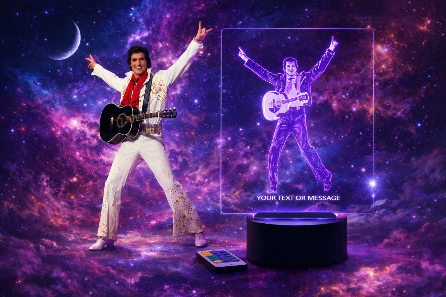 🎸✨ Lampe Illusion 3D – Portrait Elvis Presley et sa guitare