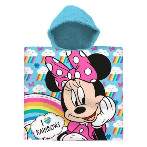 🎀🌈 Poncho de plage – Disney Minnie : Arc-en-ciel – 100 % coton – 60 × 120 cm