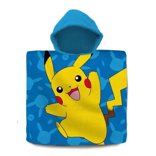 ⚡🔵 Poncho de plage – Pokémon Bleu – 100 % coton – 60 × 120 cm