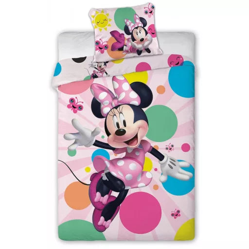 🎀 Parure de lit à pois Disney Minnie – 140×200 cm + taie 70×90 cm