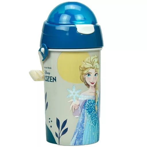 ❄️ Bouteille Disney Frozen Together We Lead en plastique avec paille et crochet – 500 ml