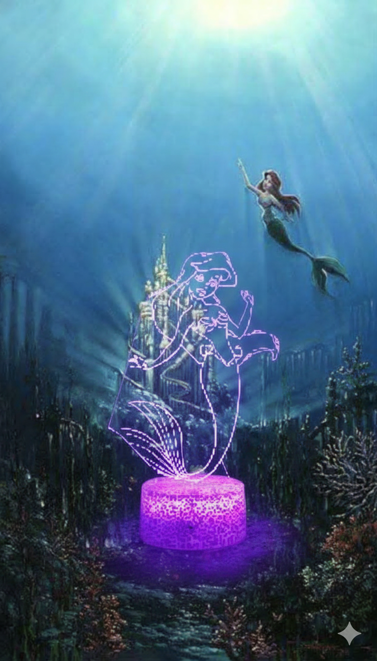 ✨🌊 Lampe 3D Personnalisée – Ariel, la Petite Sirène