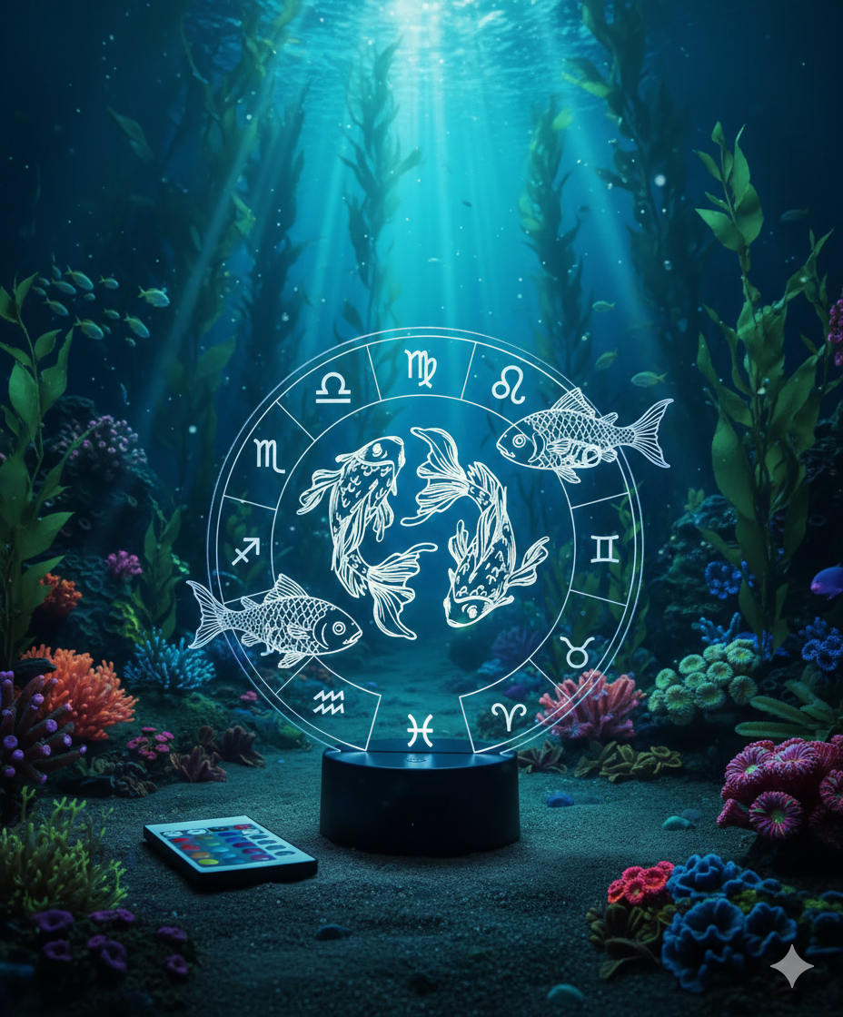 🐟✨ Lampe Illusion 3D – Astrologie Horoscope Poissons