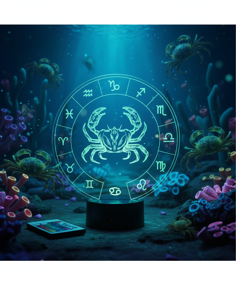 🌙✨ Lampe Illusion 3D – Astrologie Horoscope Cancer